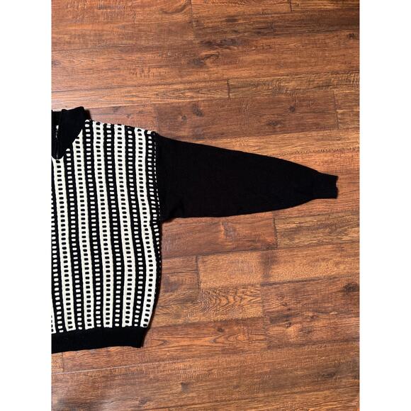 Vintage Clothing Half Zip Knit Sweater Black & White Pattern Hoopla 1989 Medium - Picture 3 of 7